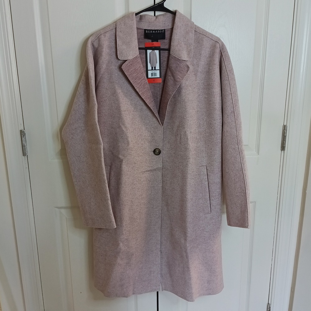 Bernardo Ladies Open Front Overcoat Mauve Pink Knit Jacket Size M NWT